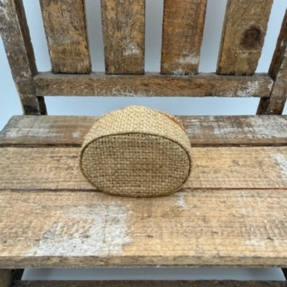 Unbranded Birch Bark Trinket Box Small Tan Excellent Burlap Leather Accent Oval
